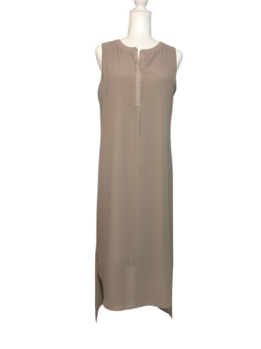H by Halston long taupe sleeveless knit shift dress with chiffon overlay - 6
